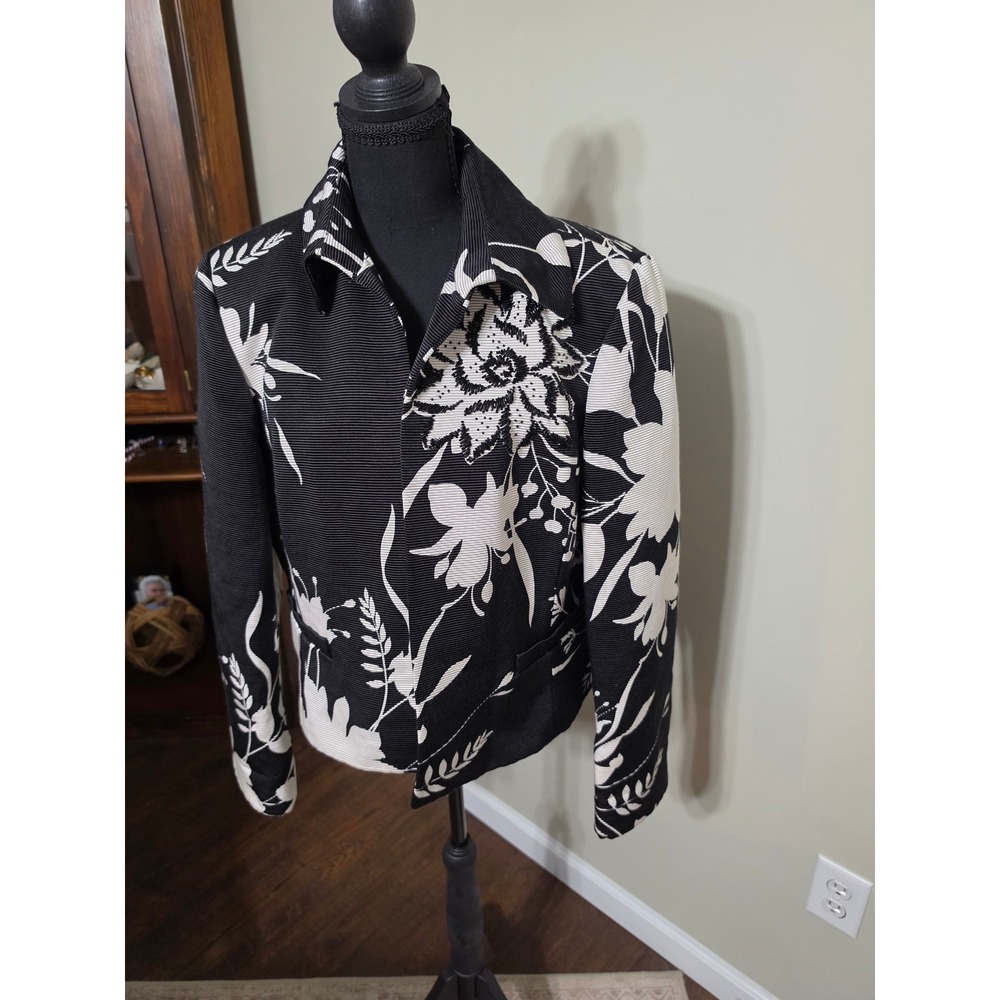 Linda Allard Ellen Tracy Beaded Floral Silk Blend Blazer 16 runs small see pics